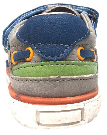 BKO Boy's Bandi II Grey and Blue Canvas Double Hook and Loop Strap Partially Open Sneaker Shoe