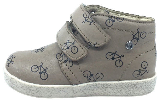 Falcotto Boy's & Girl's Tan Bike Icon Printed Leather Double Strap High Top Sneaker Shoe