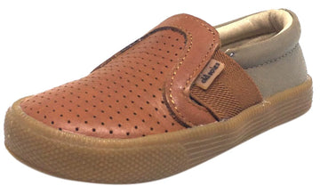 Old Soles Boy's and Girl's 1056 Tan & Grey Perforated Leather Praise Hoff Slip On Elastic Loafer Sneaker