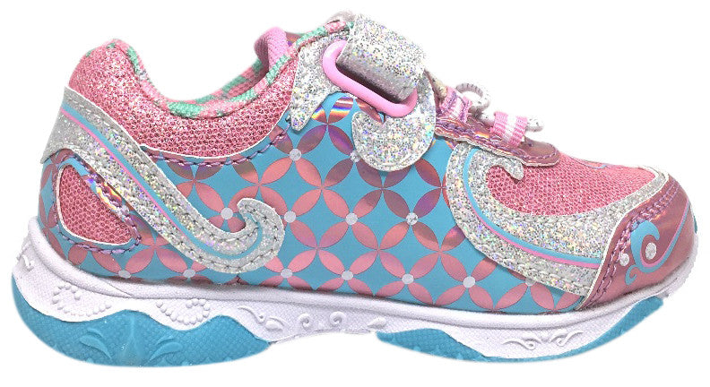 Nickelodeon Shimmer and Shine Blue Pink Girl's Sparkle Light Up Hook and Loop Elastic Lace Sneakers