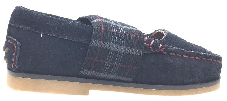 Venettini Girl's Lily Grey Suede with Tartan Plaid Elastic Strap Moccasin Flat