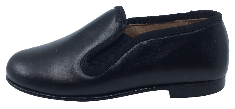 Hoo Shoes Boy's and Girl's Smoking Loafer, Black Leather