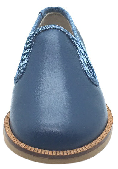 Hoo Shoes Boy's Navy Smooth Leather Smoking Loafer Flats