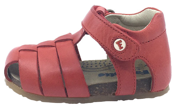 Falcotto Boy's & Girl's Red Smooth Leather Fisherman Sandals with Hook and Loop Strap