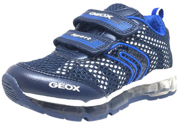 Geox Respira Boy's Android Navy & White Mesh Light Up Double Hook and Loop Sneaker
