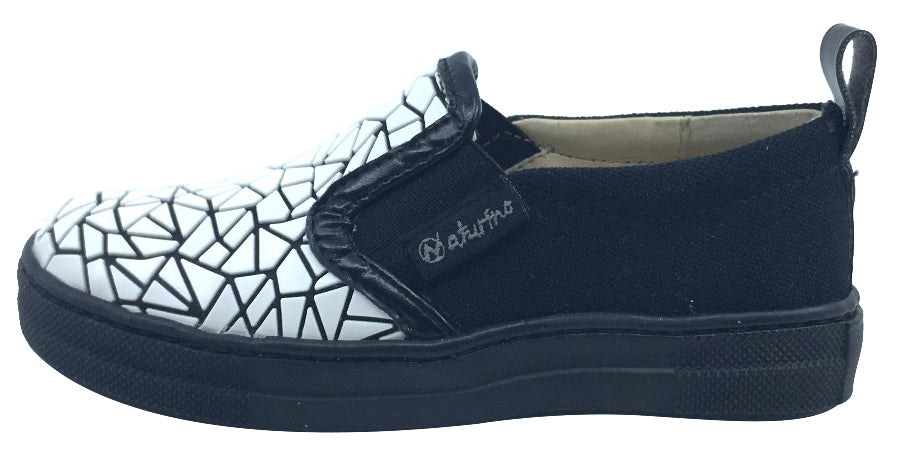 Naturino Girl's & Boy's Black and White Crackle Canvas Slip On Low Top Casual Sneaker Shoe