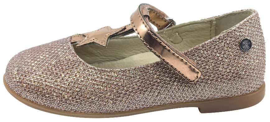 Naturino Girl's 9202 Rose Gold Glitter Hook and Loop T-Strap Mary Jane Flats