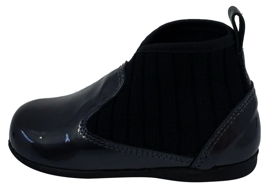 Luccini for Boy's and Girl's Charcoal Black Patent Kaffir Leather Sock Bootie
