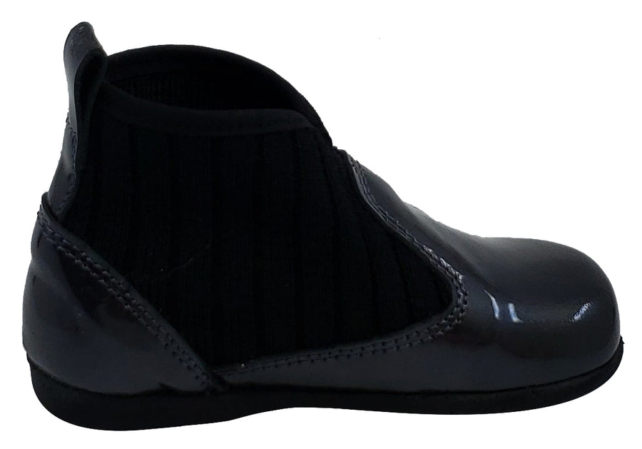 Luccini for Boy's and Girl's Charcoal Black Patent Kaffir Leather Sock Bootie