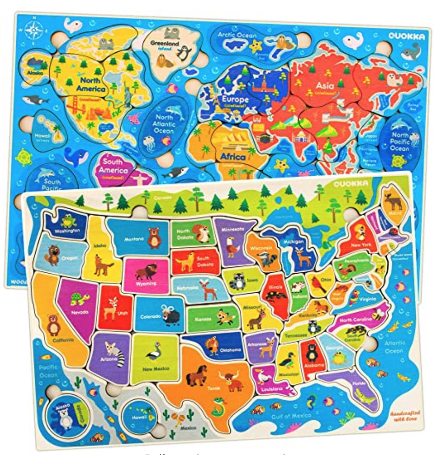 Stowey Joey Kids Wooden Puzzle United States World Map Jigsaw Puzzle