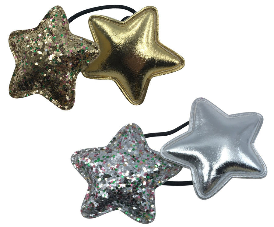 Bunk Punk Princess Set of 2 ponytail holders (One Gold Stars, One Silver Stars)