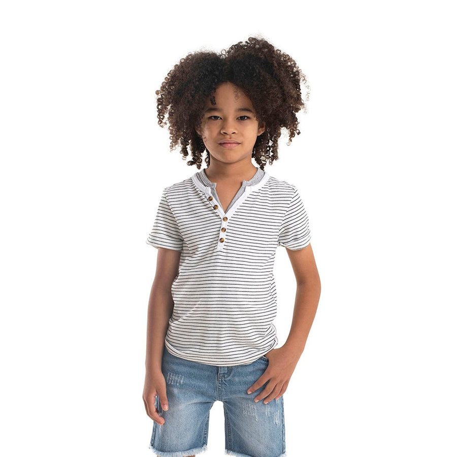 Appaman Hilltop Henley Black & White Stripe Short Sleeve Shirt