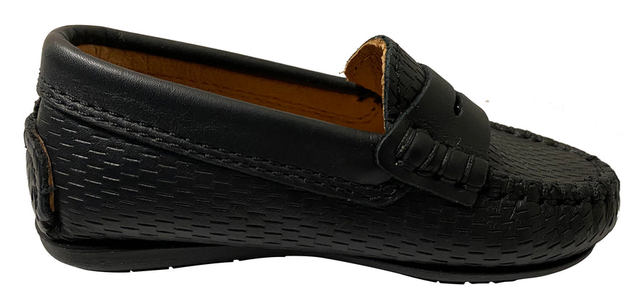 Atlanta Mocassin Boy's Penny Leather Loafers, Black Perforated
