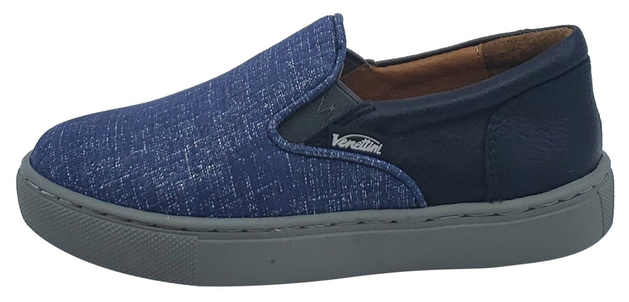 Venettini Girl's and Boy's Blue Denim Skylar Leather Slip-On Sneaker