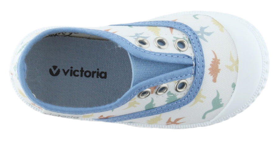 Victoria Boy's and Girl's Dinosaur Slip-On Canvas Sneakers, Azul