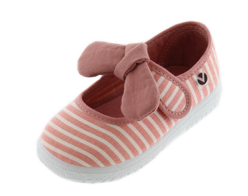 Victoria Girl's Bow Mary Jane, Coral Striped